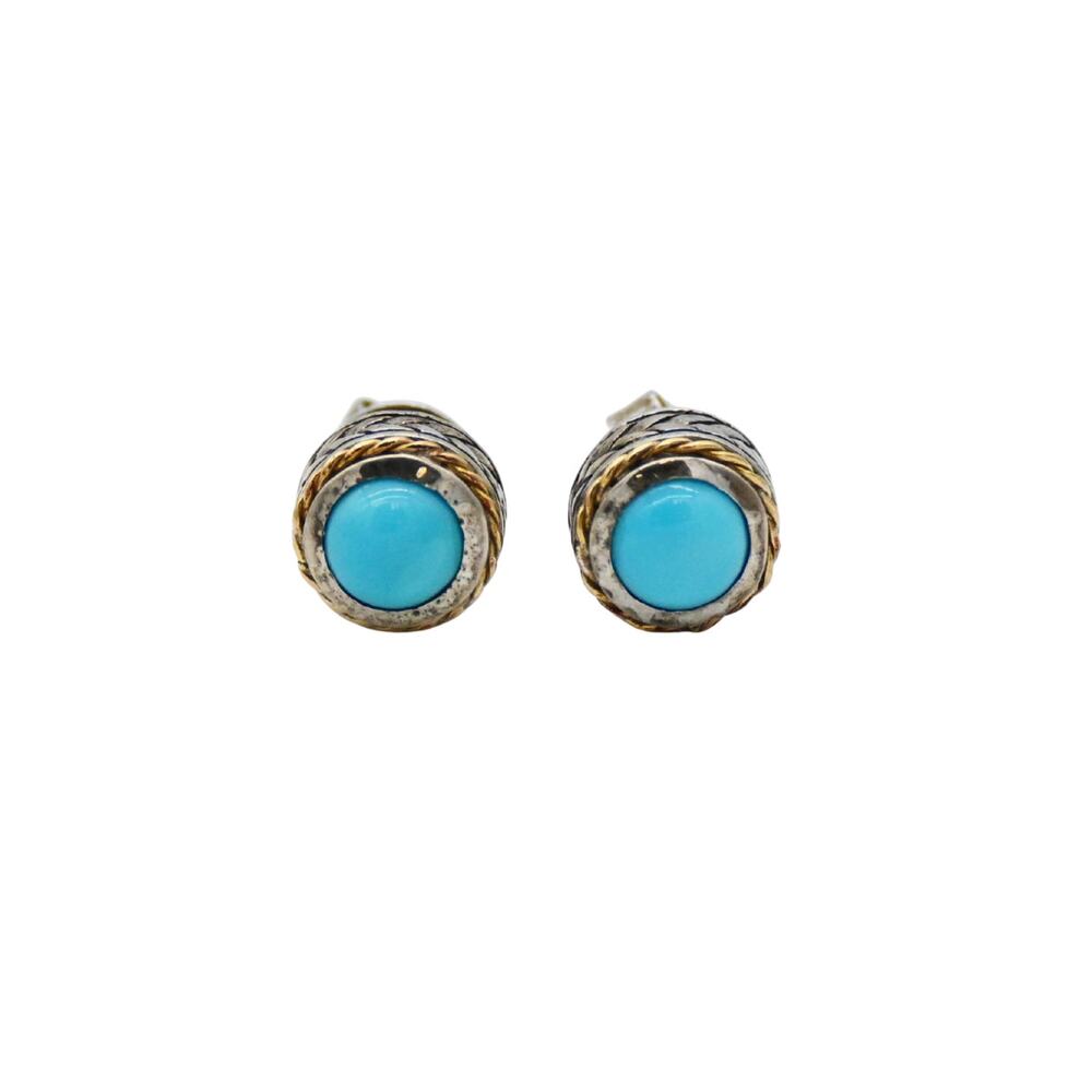 Effy 18K Yellow Gold Sterling Silver Turquoise Cabochon Stud Earrings